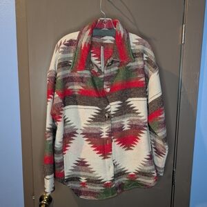 Tribal Print Button-Up Jacket